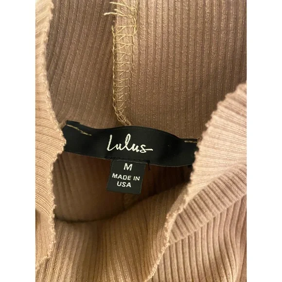 NWT Lulu's Sweet Season Tan Ribbed Mock Neck Long Sleeve Bodycon Dress - Picture 6 of 8